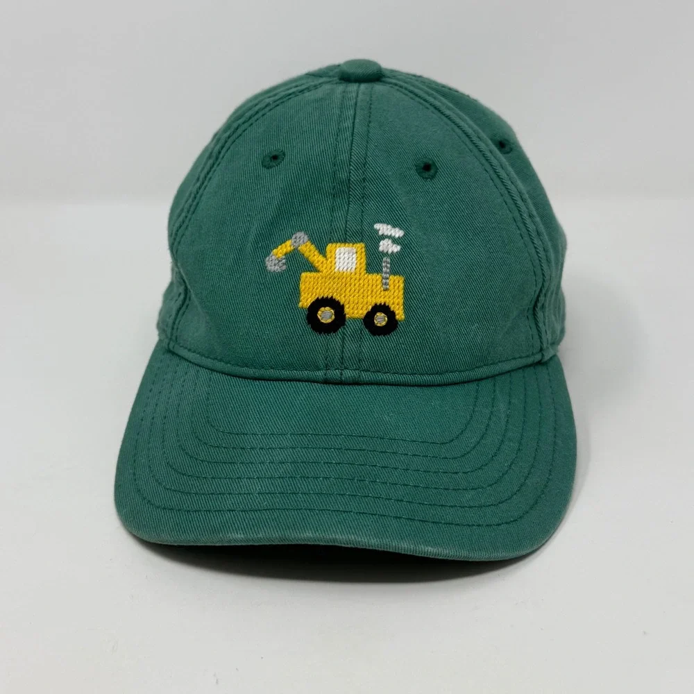 Harding Lane Kids Green Needlepoint Excavator Construction Baseball Hat Cap